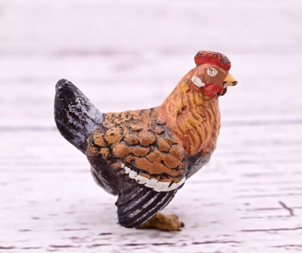 Rare Antique Austrian Vienna Cold Painted Bronze Figure of Super Tiny Brown Hen7