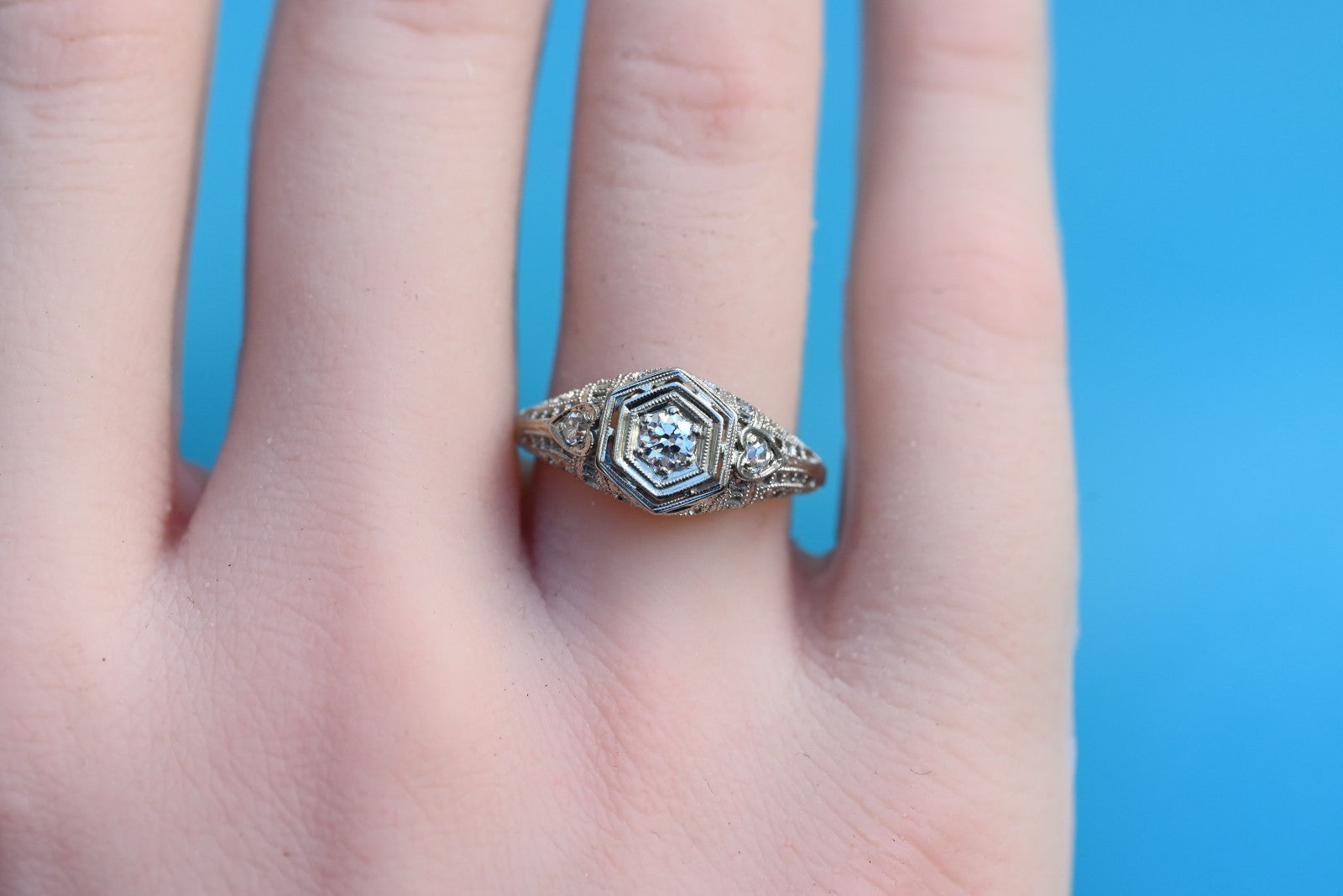 Amazing Antique Art Deco 1900s Diamonds & 18k White Gold Heart Design Ring 6