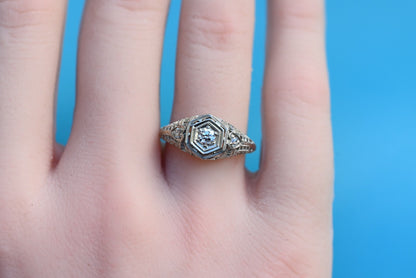 Amazing Antique Art Deco 1900s Diamonds & 18k White Gold Heart Design Ring 6