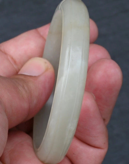 Antique Chinese 1900s Carved Mutton Fat White Celadon Jade Bangle Bracelet7