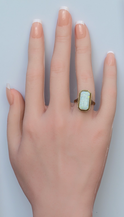 Gorgeous Antique 1900s Large Natural Opal Ring Set in 14K Yellow Gold4