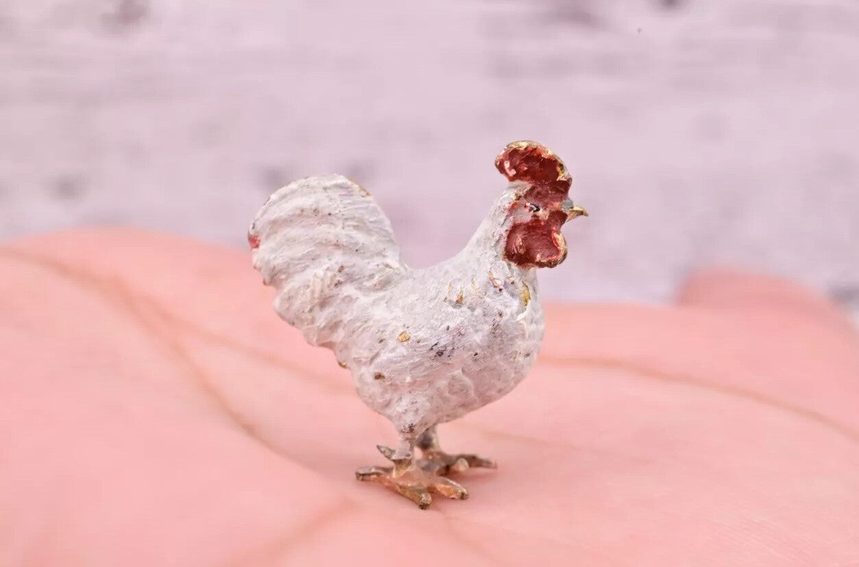 Stunning Antique Austrian Vienna Cold Painted Bronze of Little White Chicken0