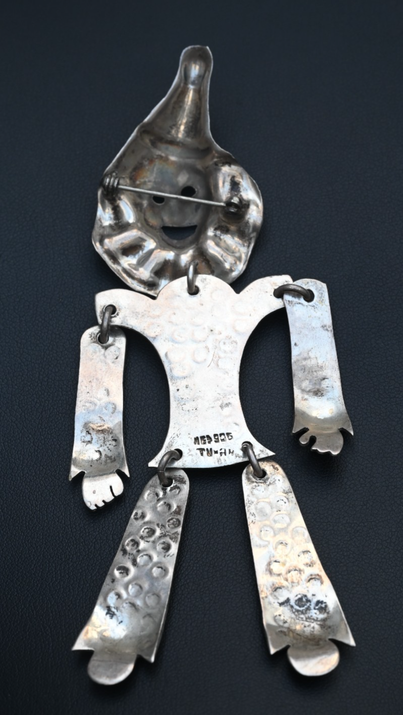 Fun Vintage Taxco Mexico 925 Sterling Silver Articulated Clown Brooch Pin4