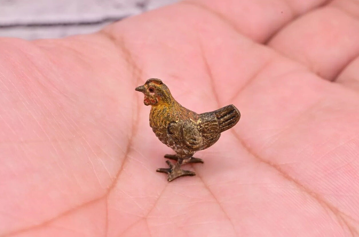 Detailed Antique Austrian Vienna Cold Painted Bronze Figure of Miniature Chicken5