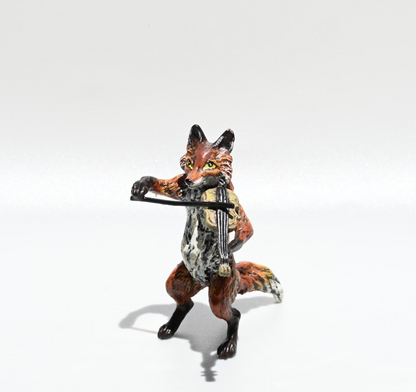 Gorgeous Austrian Vienna Cold Painted Bronze Figure of Fox Musician with Violin1