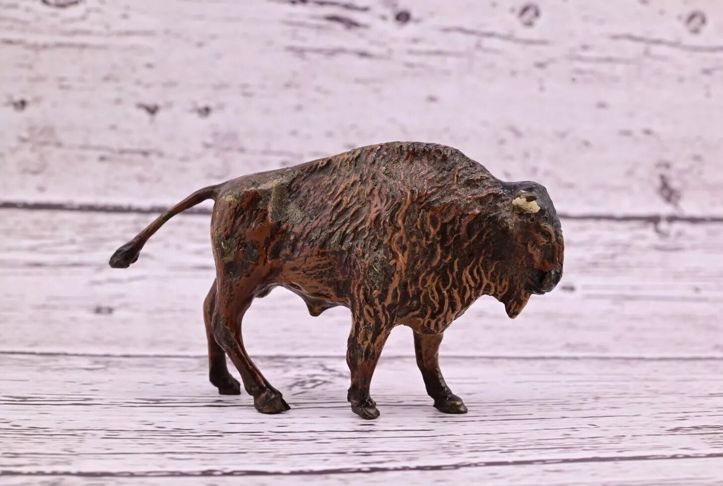 Amazing Antique Austrian Vienna Cold Painted Bronze Figure of American Bison3