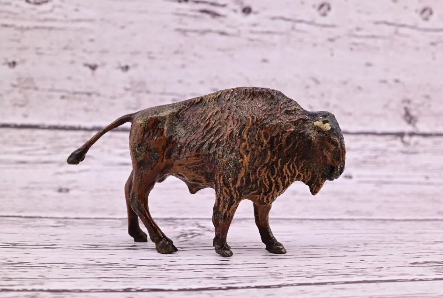 Amazing Antique Austrian Vienna Cold Painted Bronze Figure of American Bison3