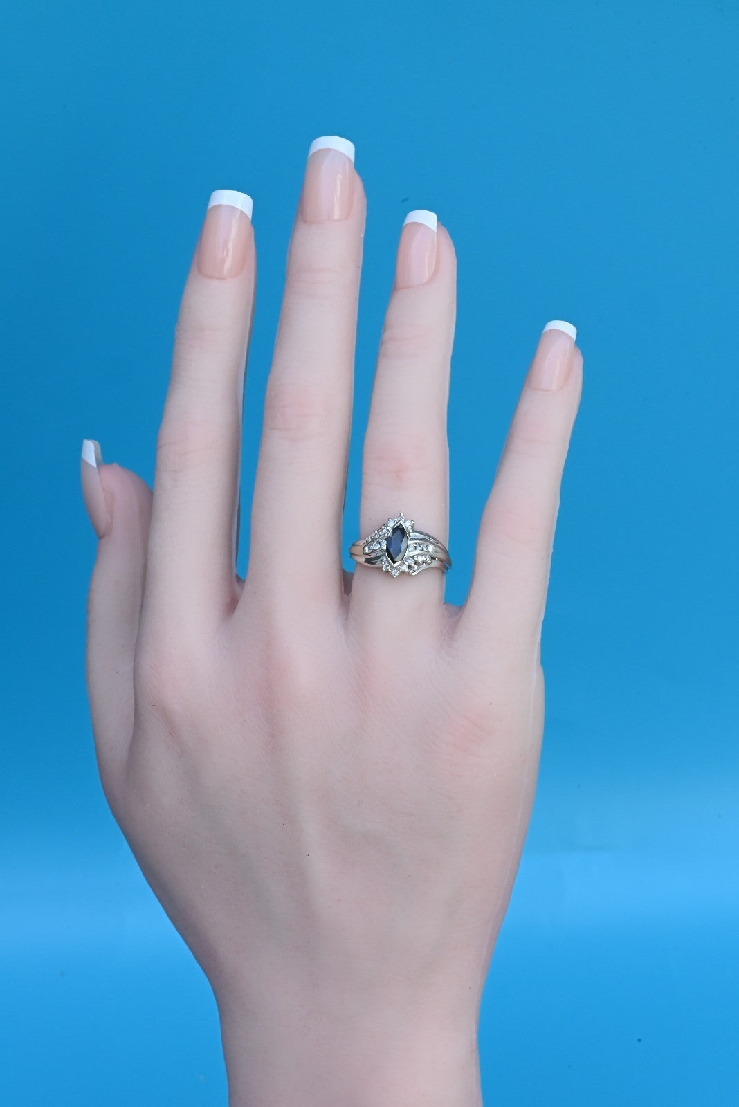 Marquise-cut Blue Sapphire Ring set in 14K White Gold with Diamond Accents3