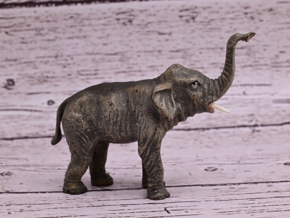 Detailed Old Antique Austrian Vienna Cold Painted Bronze Figure of Elephant3