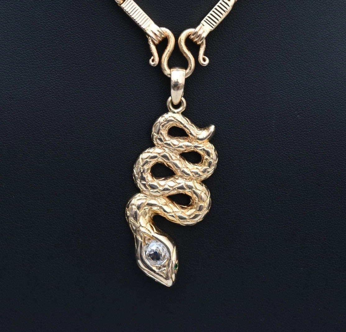 Genuine Antique Victorian 18K Yellow Gold Snake Amulet Necklace GIA Certified6