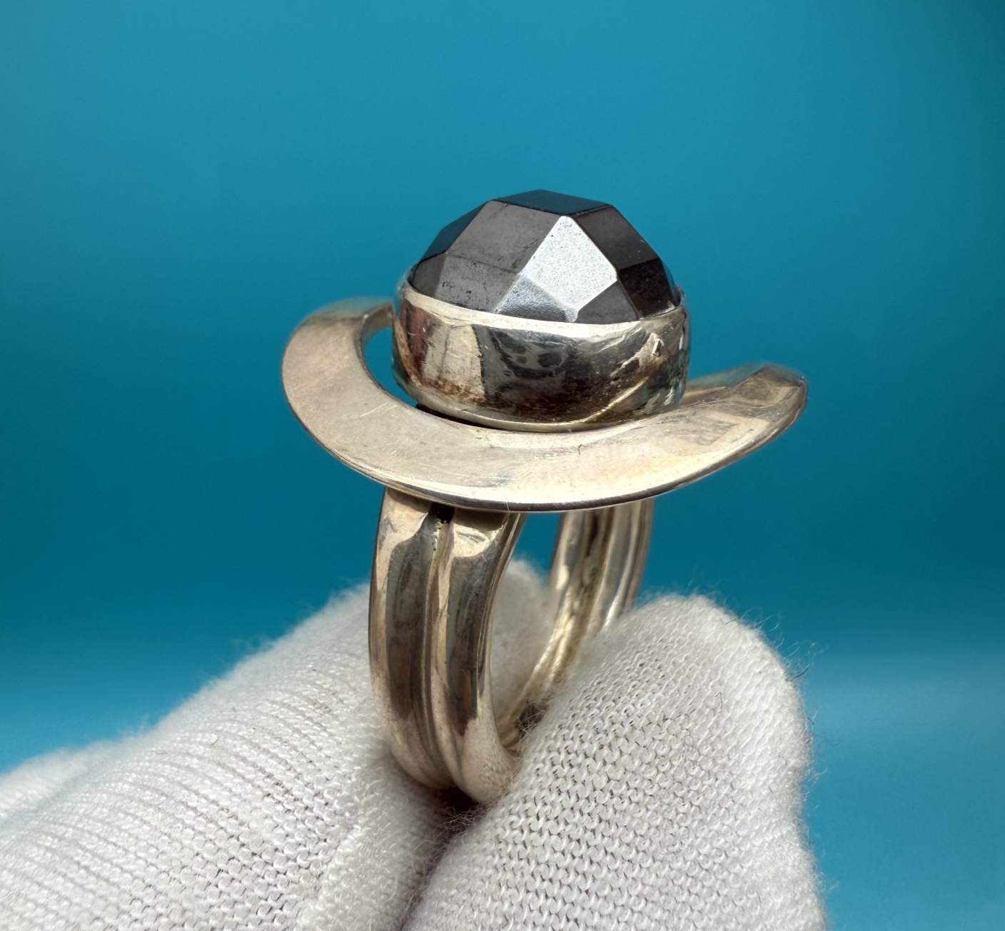 Gorgeous Vintage Dominique Dinouart 925 Sterling Silver Hematite Ring4