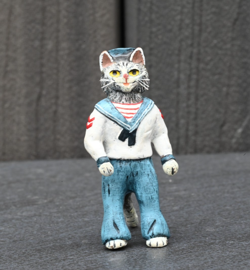 Austrian Vienna Cold Painted Bronze Figure of Cat Sailor by Fritz Bergmann0