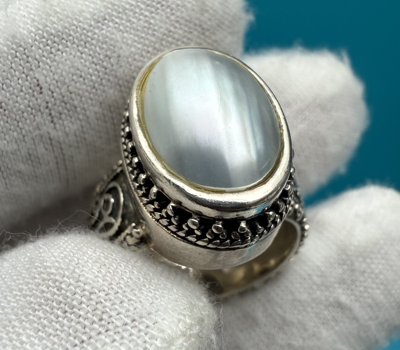 Elegant Vintage Sterling Silver 925 & Mother of Pearl Ring5