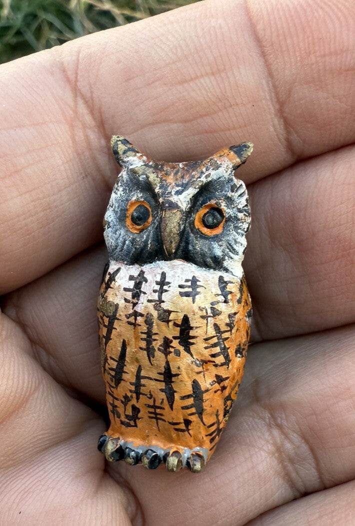 Gorgeous Antique Austrian Vienna Cold Painted Bronze Figure of Orange Owl0