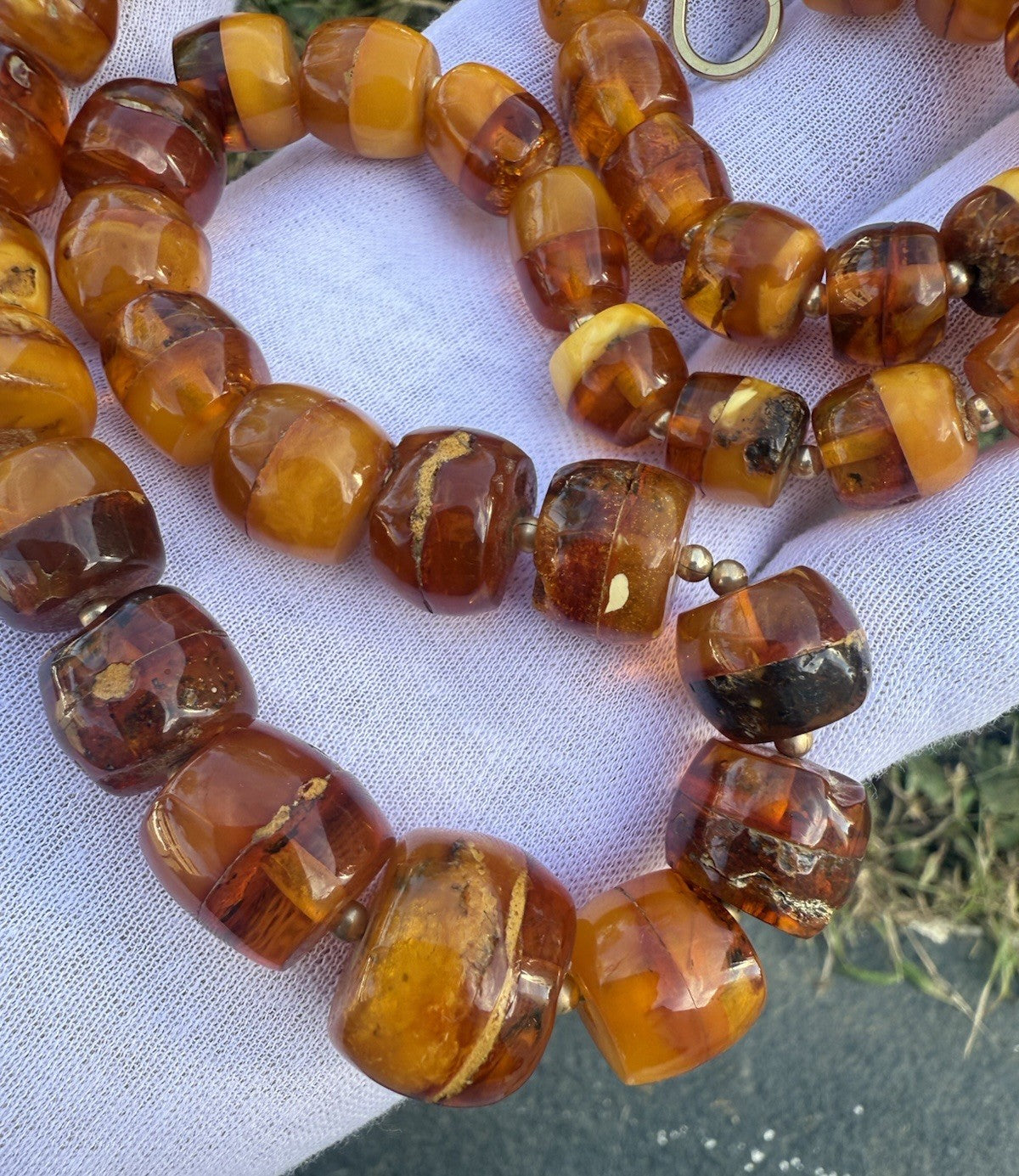 Super Cool Vintage Barrel Shaped Natural Butterscotch Amber Necklace1