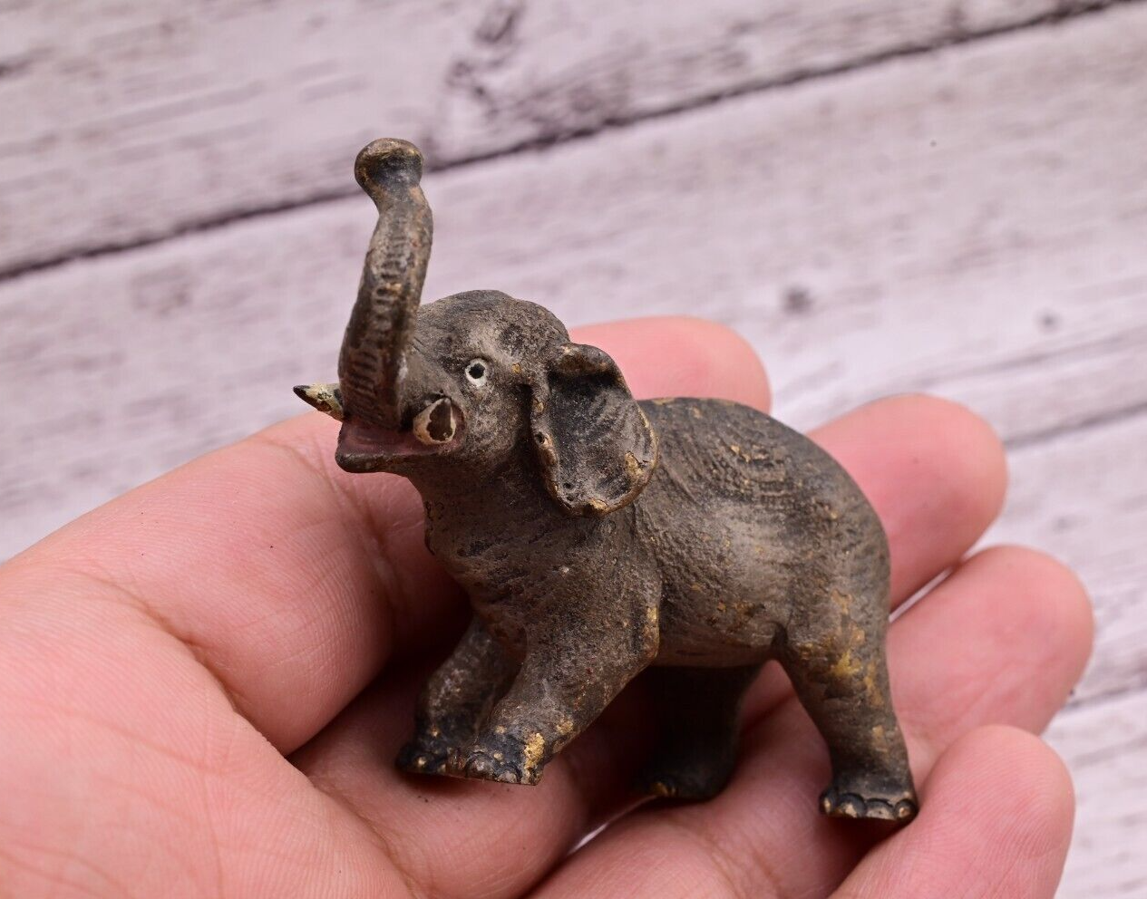 Early Antique Austrian Vienna Cold Painted Bronze Figure of Young Elephant9