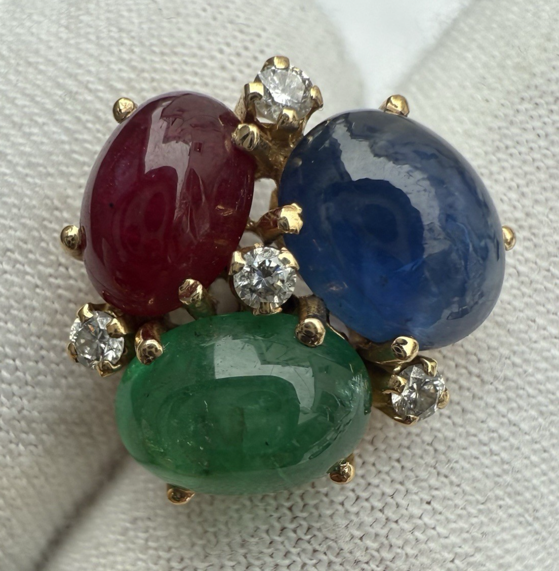 Stunning 18k Yellow Gold Bubble Earring W/ Natural Emerald, Sapphire & Rubies2