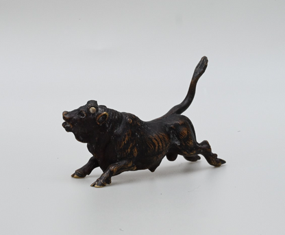 Original Antique Austrian Vienna Cold Painted Bronze Figure Running Black Bull2