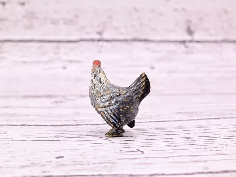 Early Antique Austrian Vienna Cold Painted Bronze Figure of Miniature Gray Hen8
