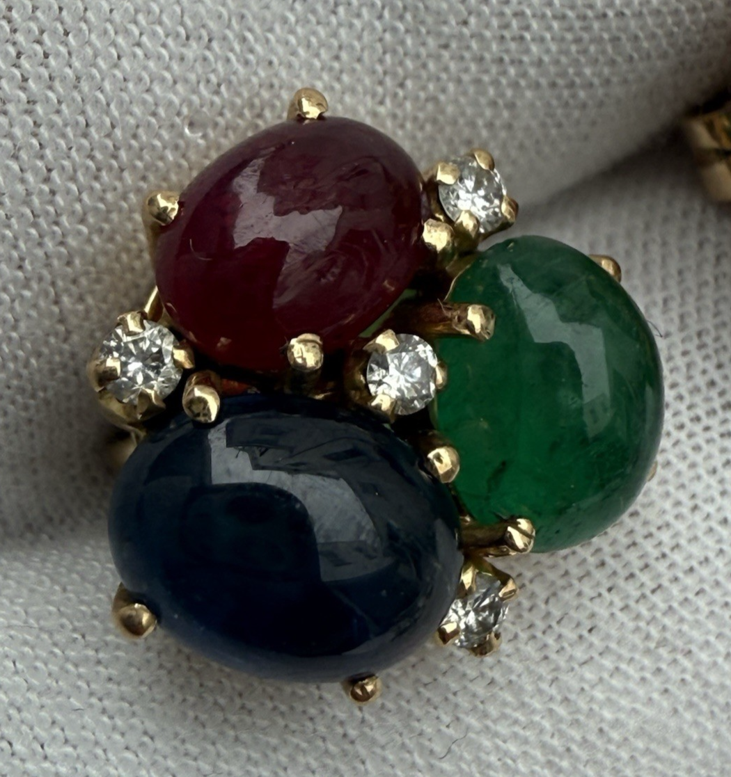 Stunning 18k Yellow Gold Bubble Earring W/ Natural Emerald, Sapphire & Rubies12