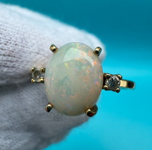 Amazing 14K Yellow Gold Opal Ring With Diamond Accents1