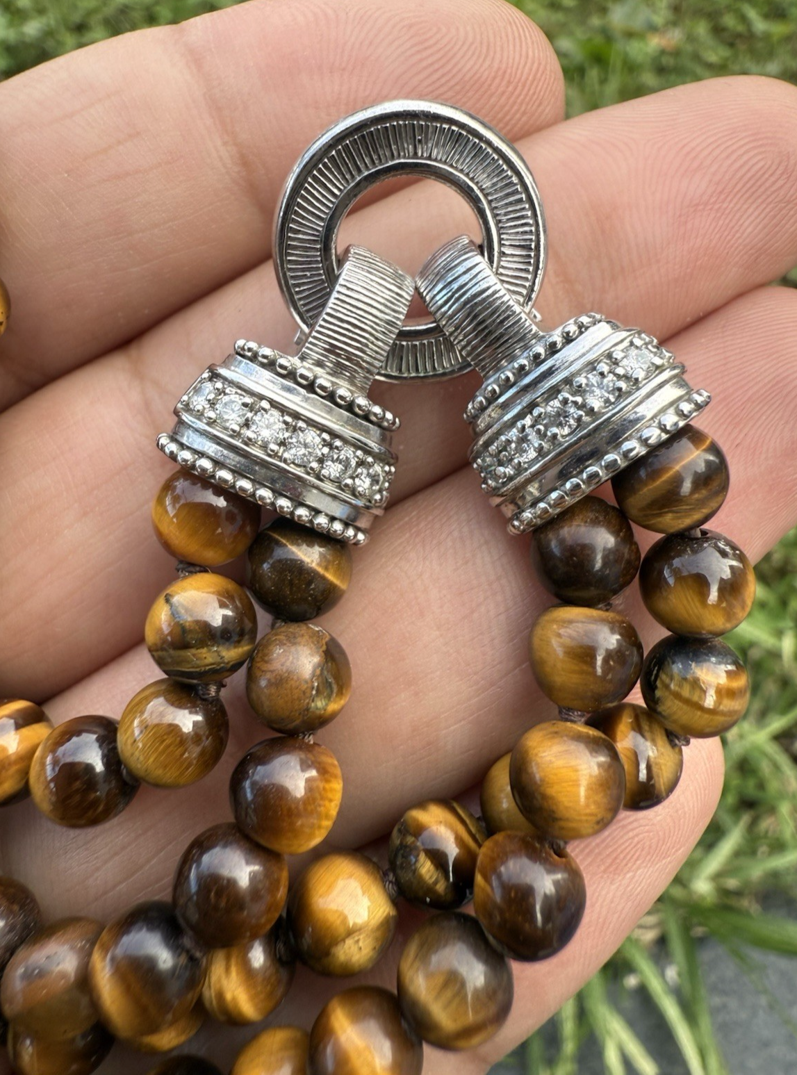 Vintage Designer Judith Ripka Sterling Silver & Multi Stran Tigers Eye Necklace2
