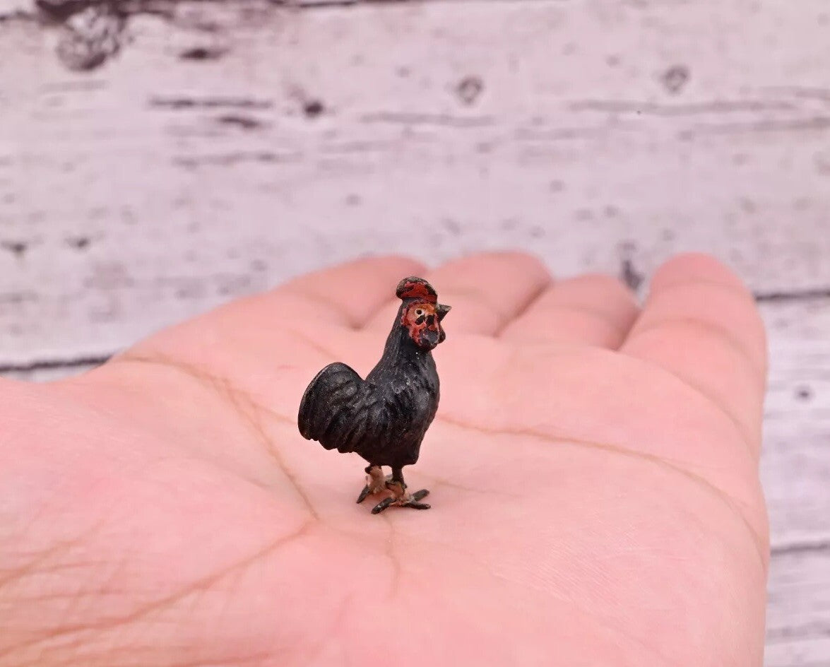 Rare Antique Austrian Vienna Cold Painted Bronze Figure of Tiny Black Chicken0