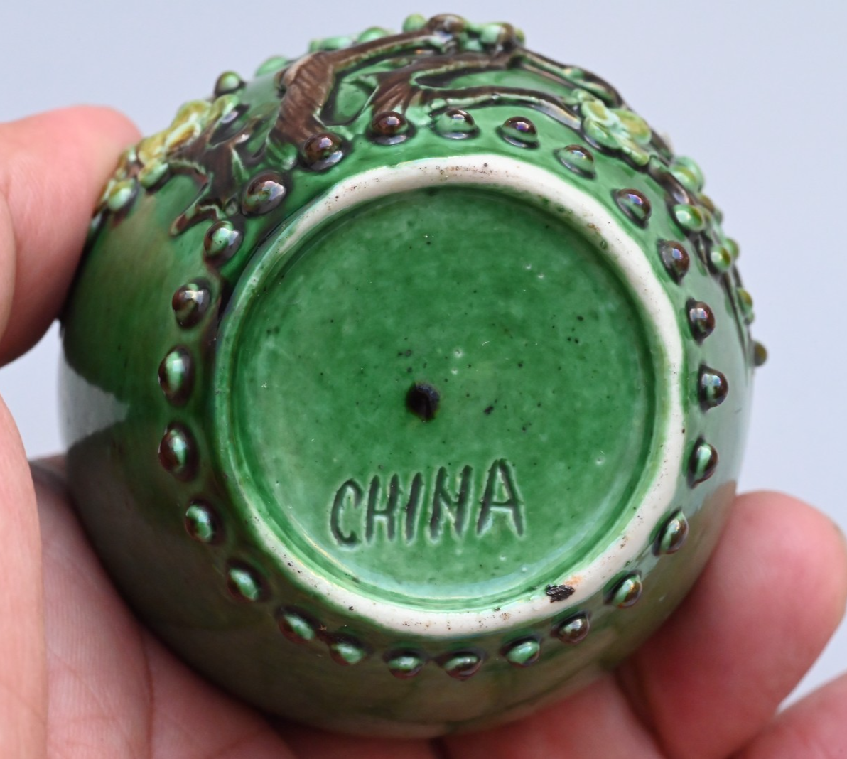 Unique Chinese Antique Porcelain Lid Jar / Cricket Cage w/ Raised Blossom Design5