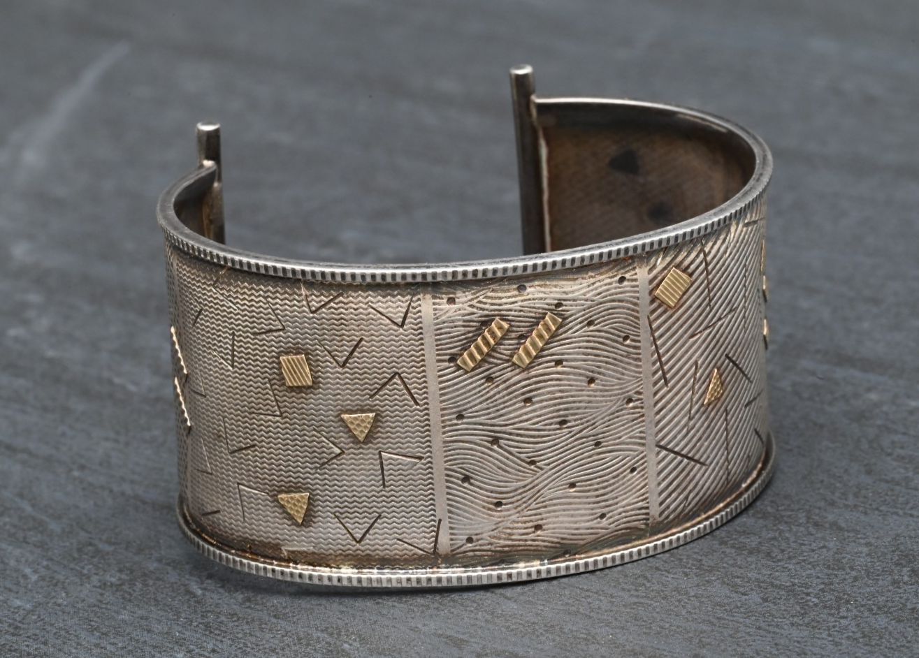 Retro Geometric Design Sterling Silver & 14K Cuff Bracelet by KIMBERLY KEYWORTH9