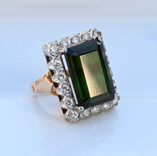 GIA Certified Yellowish Green Tourmaline & Diamond Ring in 14K Gold1