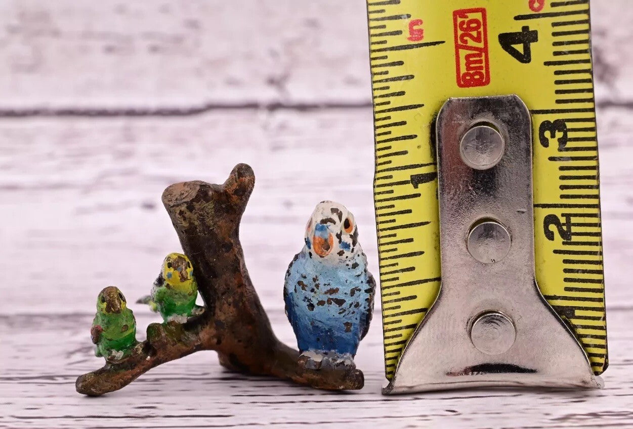 Attractive Antique Austrian Vienna Cold Painted Bronze Figure of Parakeet Family11