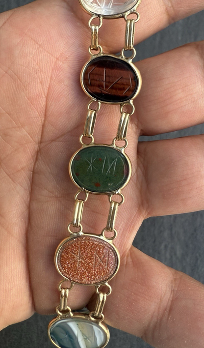Beautiful Early Vintage 14k Yellow Gold Multi-Gemstone Scarab Beetle Bracelet5