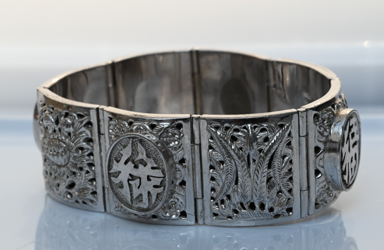 Awesome Chinese Vintage Export Silver Bird Of Paradise Panel Bracelet2