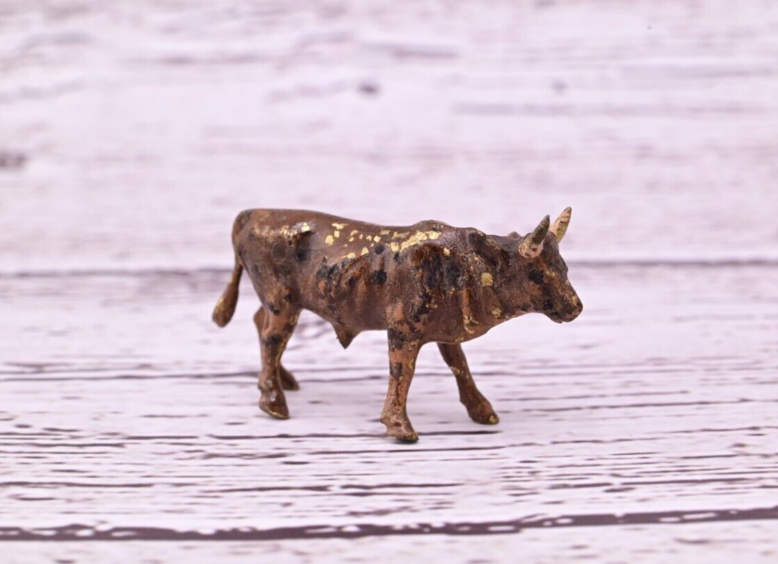 Miniature Antique Austrian Vienna Cold Painted Bronze Figure of Brown Bull3