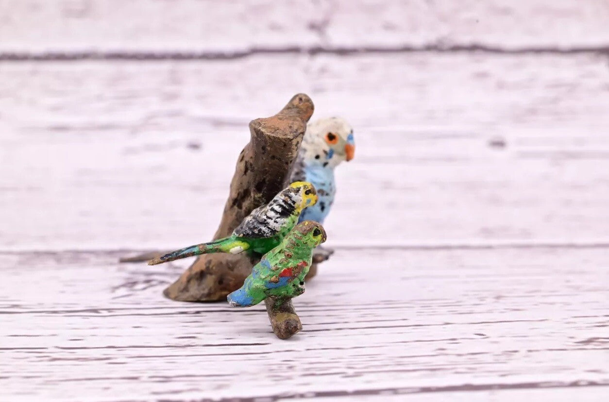 Attractive Antique Austrian Vienna Cold Painted Bronze Figure of Parakeet Family10