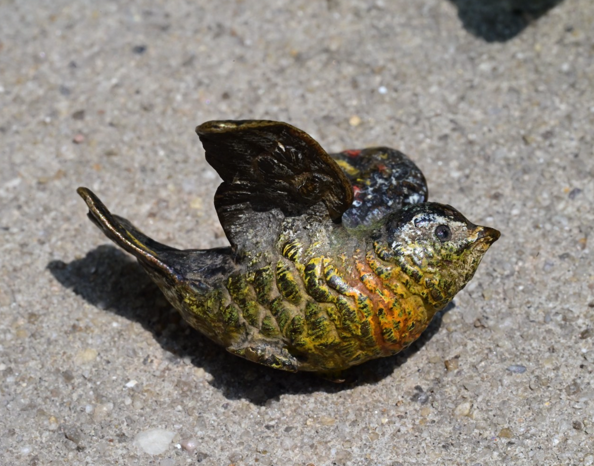 Early Antique 1900s Austrian Vienna Cold Painted Bronze of Colorful Flying Bird 6