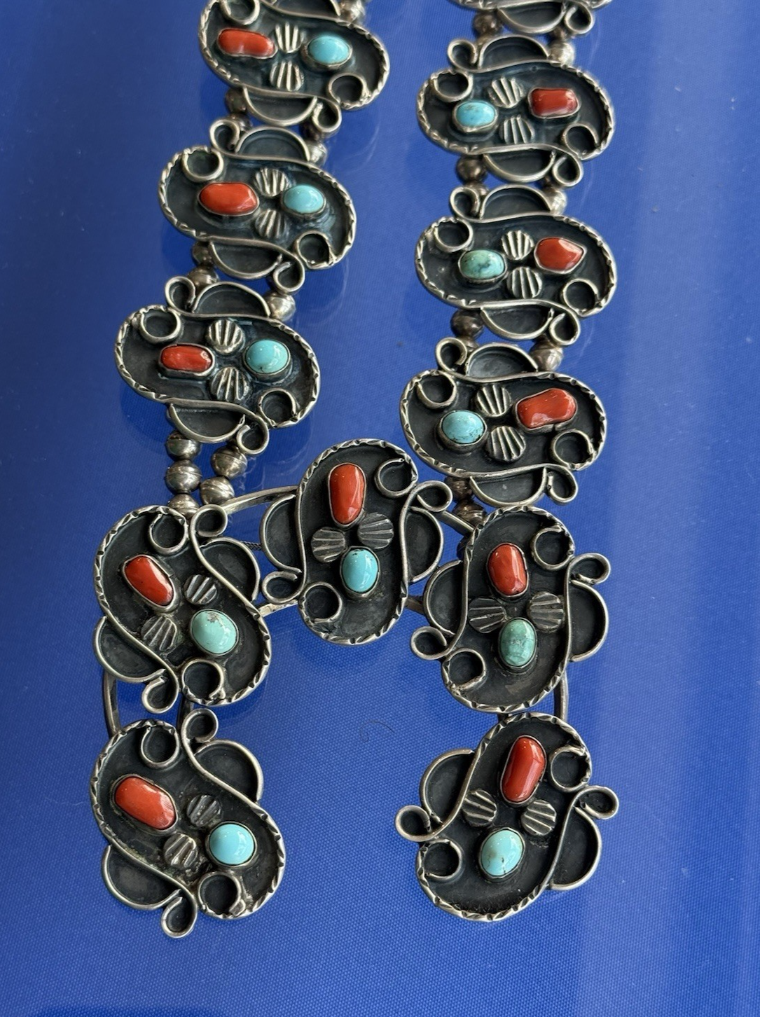 Huge Native American / Southwestern Sterling Silver Squash Blossom Necklace 304g1