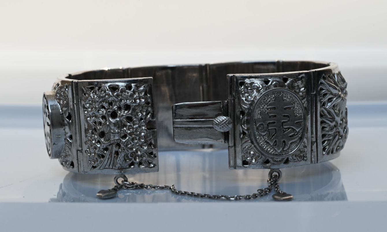 Awesome Chinese Vintage Export Silver Bird Of Paradise Panel Bracelet4