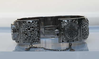 Awesome Chinese Vintage Export Silver Bird Of Paradise Panel Bracelet4