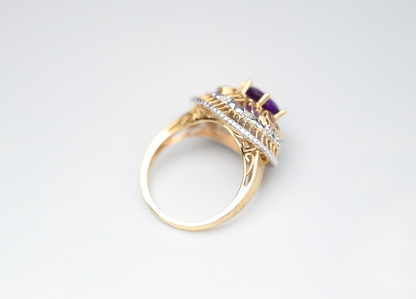 Eye-Catching Vintage Two Tone 10k Gold Cocktail Ring with Faceted Oval Amethyst4