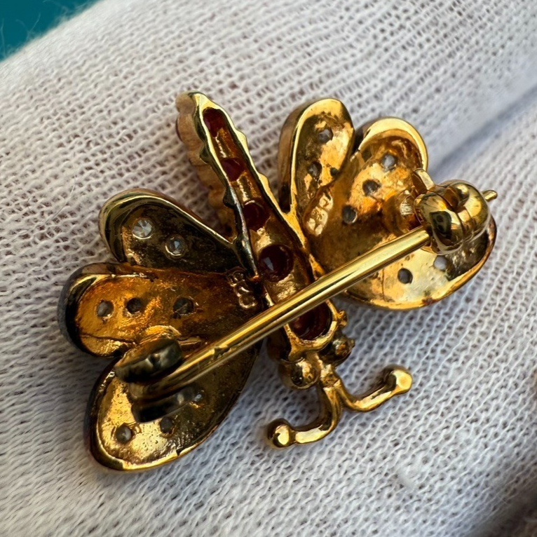 Super Beautiful Pair of Gold Gilt Sterling Silver Ruby Butterfly Brooch Pins3