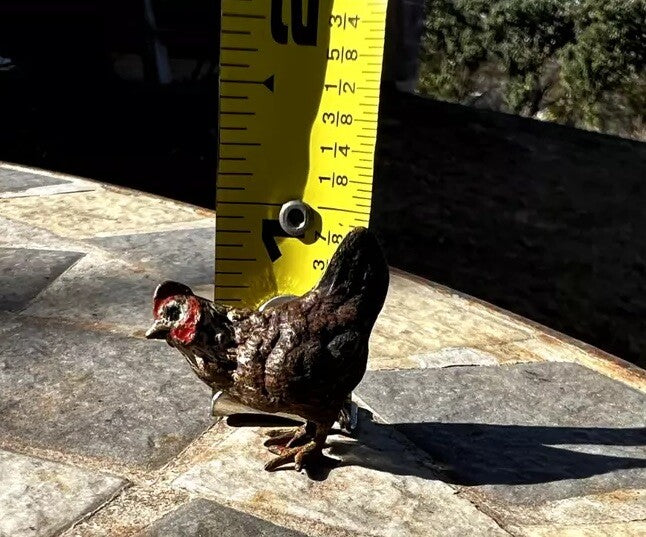 Antique Austrian Vienna Cold Painted Bronze Figure of Brown Miniature Hen8