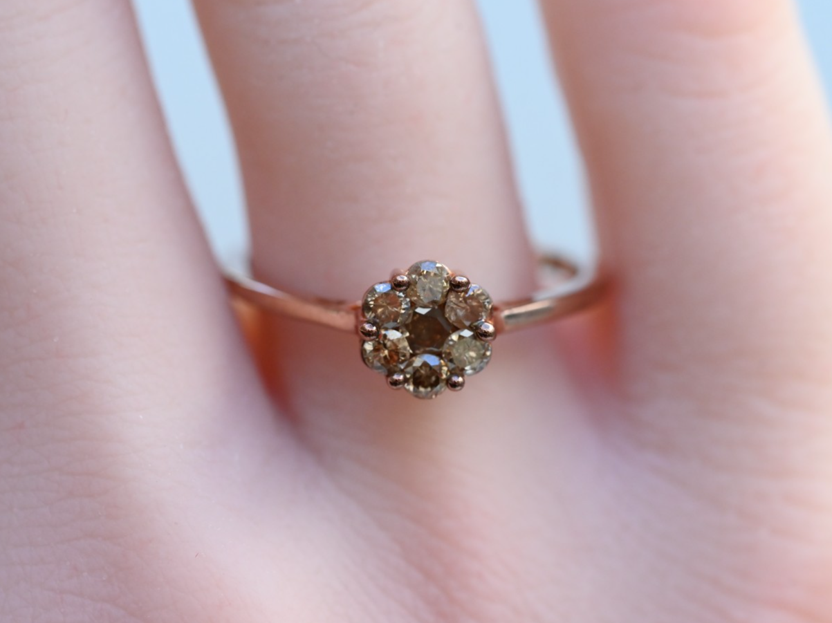 Gorgeous Daisy Floral Ring with Champagne Color Natural Diamonds by Luxoro 10K1