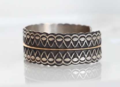 Gorgeous Native American Sterling Silver Cuff Bracelet w/ 14k Bar by Sara Hideko3