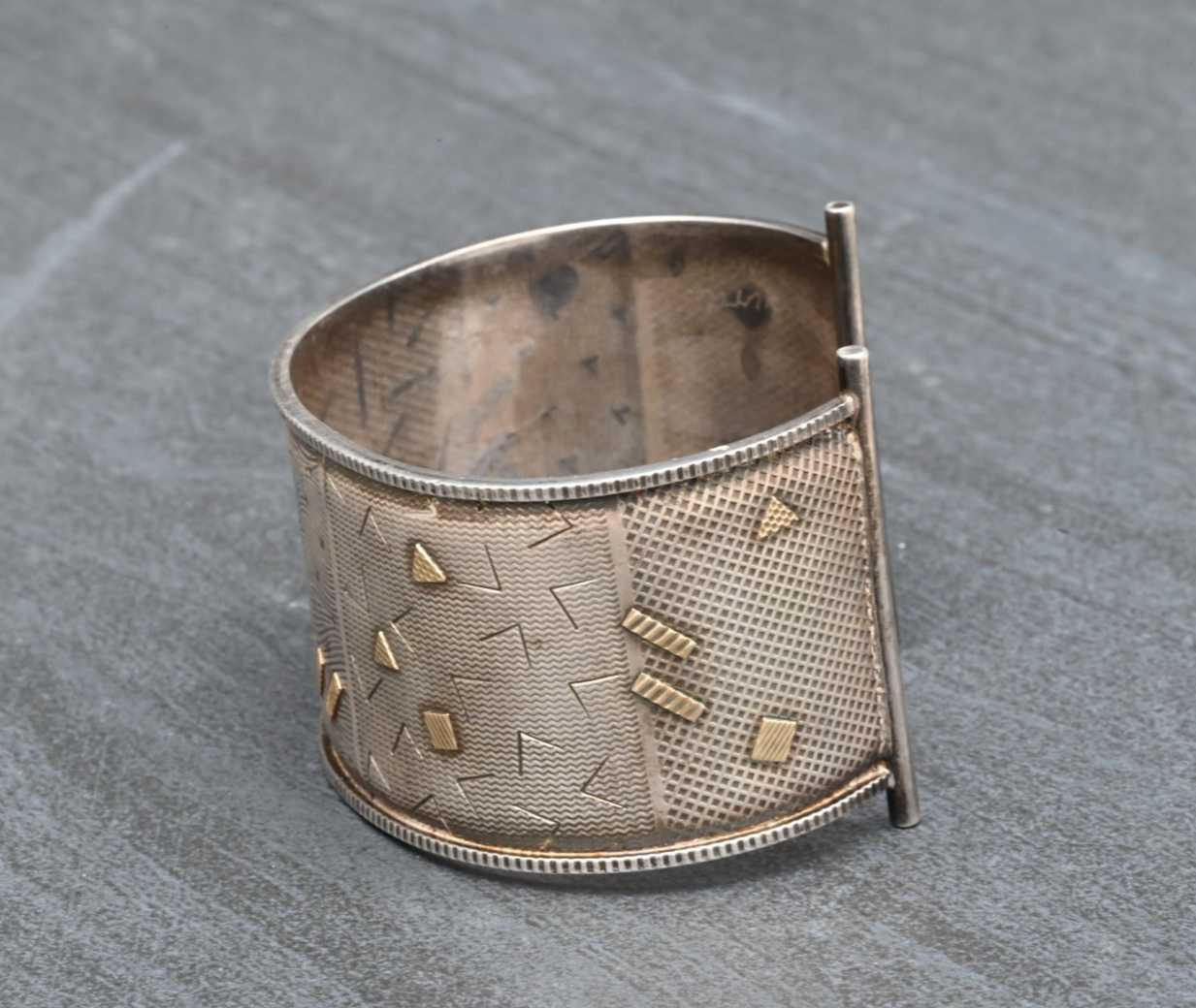 Retro Geometric Design Sterling Silver & 14K Cuff Bracelet by KIMBERLY KEYWORTH2