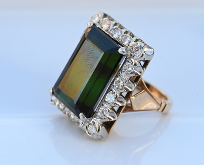 GIA Certified Yellowish Green Tourmaline & Diamond Ring in 14K Gold2