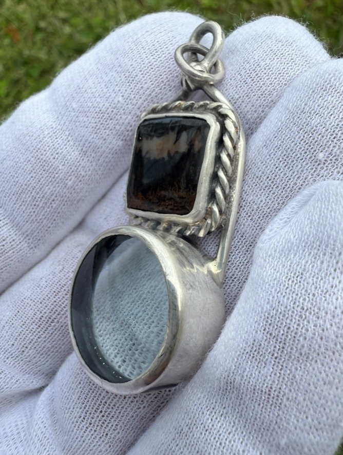 Signed MS Sterling Silver Southwest Jewelers Loupe W/ Moss Agate1
