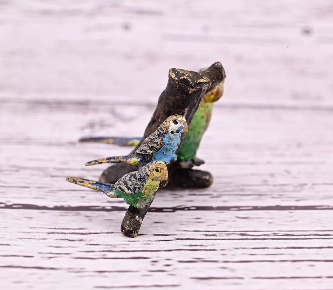Gorgeous Antique Austrian Vienna Cold Painted Bronze Figure of Parakeet Family ￼5