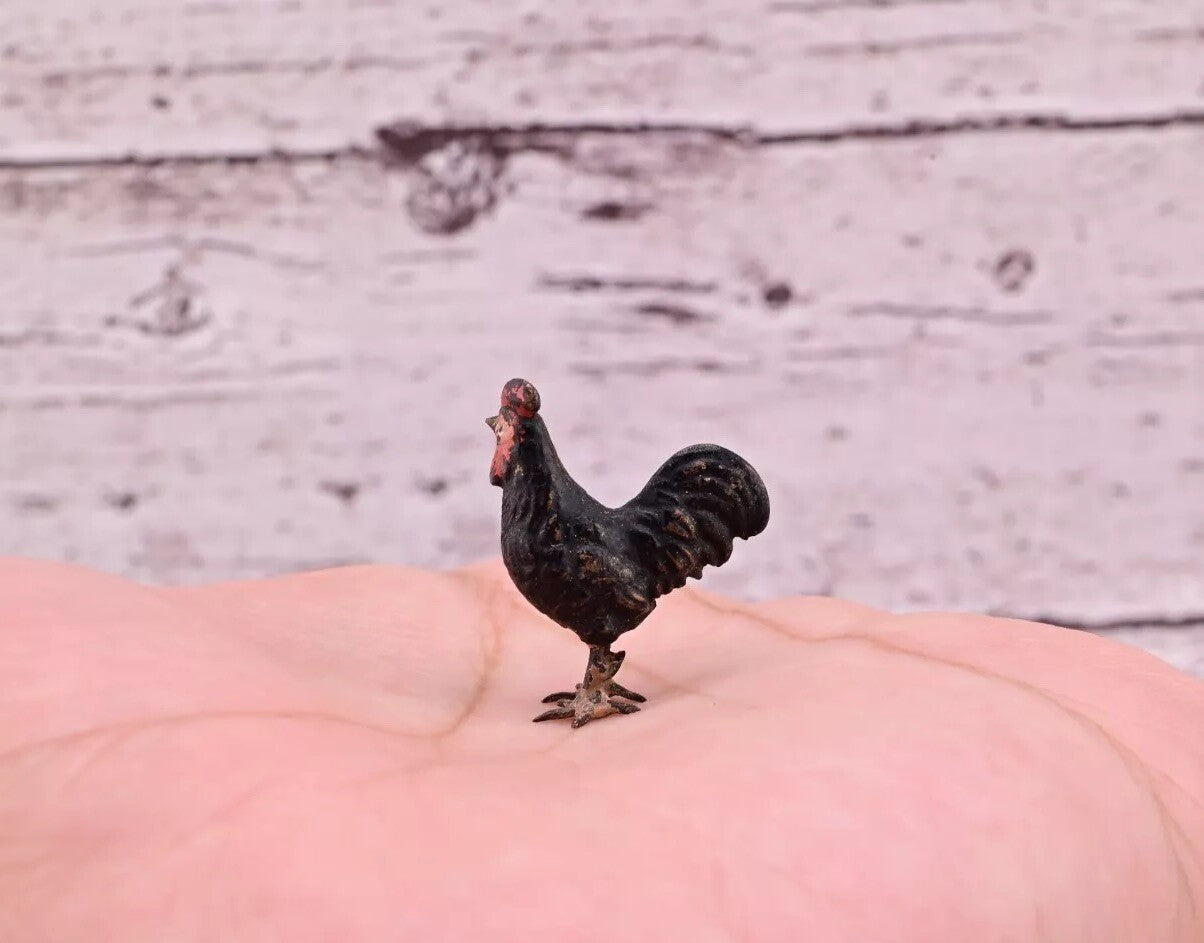 Rare Antique Austrian Vienna Cold Painted Bronze Figure of Tiny Black Chicken4