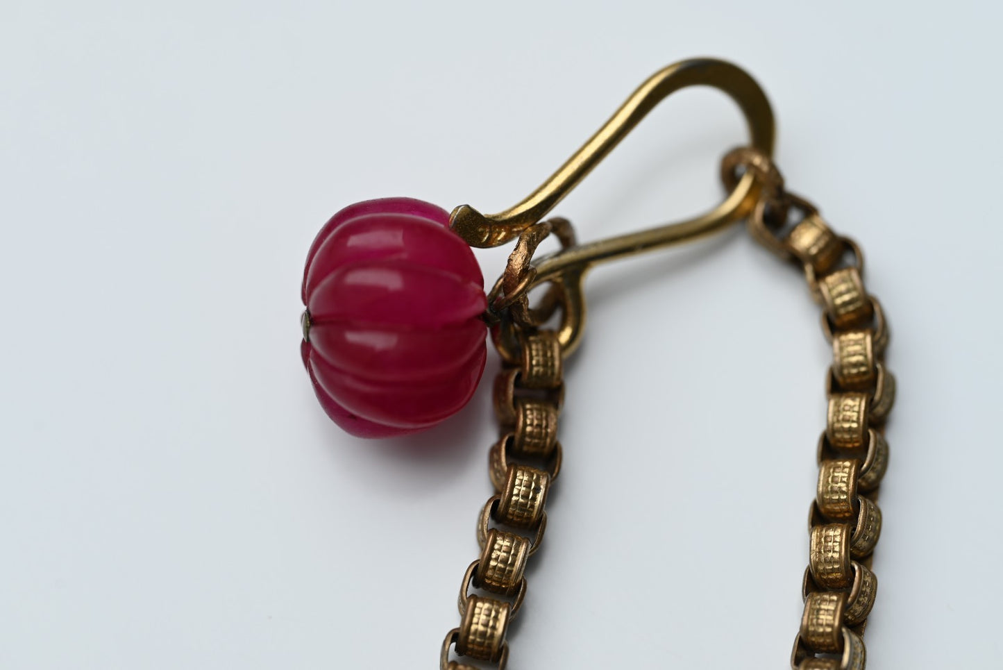 Gold Gilt Sterling Silver Necklace with Moonstone Petals & Red Ruby Gems6